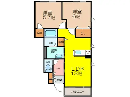 シャーメゾンハピネス(2LDK/1階)の間取り写真