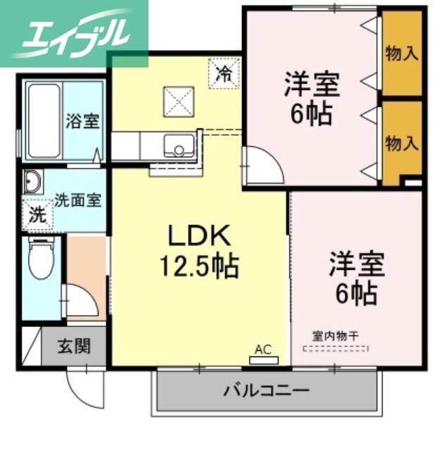 ポルトボヌールB棟(2LDK/1階)の間取り写真