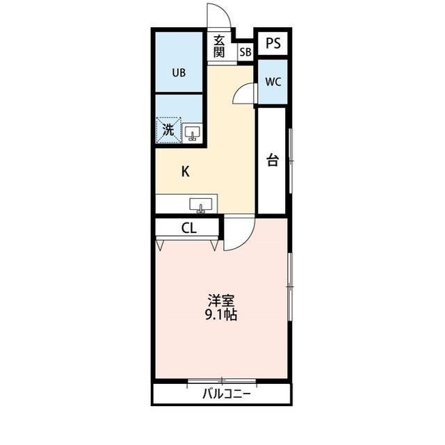 フラット東中通(1K/2階)の間取り写真