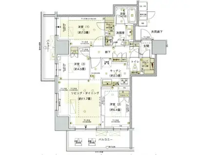 ウエリス覚王山法王町(3LDK/2階)の間取り写真