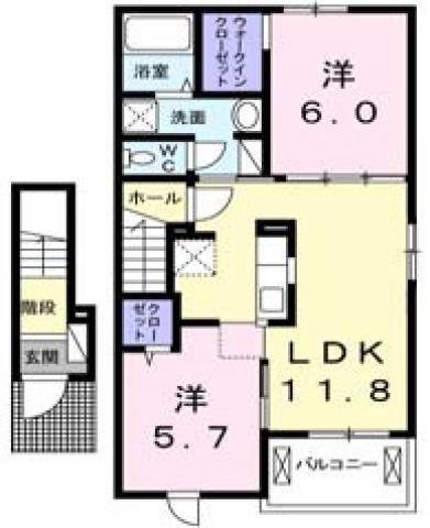 クラール蔵本公園 B(2LDK/2階)の間取り写真