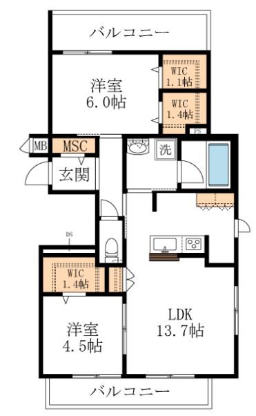 BRILLANTE(2LDK/3階)の間取り写真