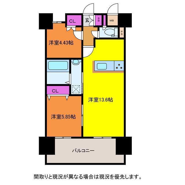 モーント米山弐番館(2LDK/4階)の間取り写真