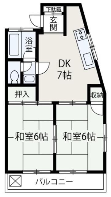 コーポ河合(2DK/2階)の間取り写真