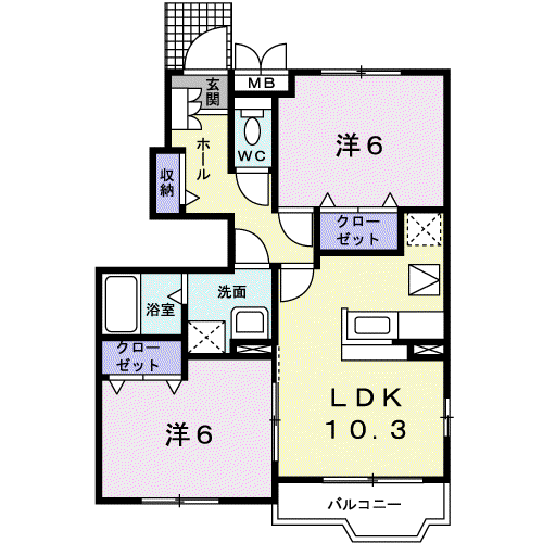 アパシーブレ I番館(2LDK/1階)の間取り写真