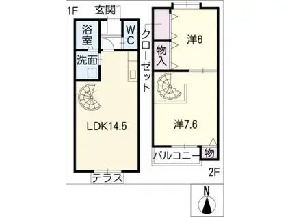 アビタシオン竹ノ山B棟(2LDK/2階)の間取り写真