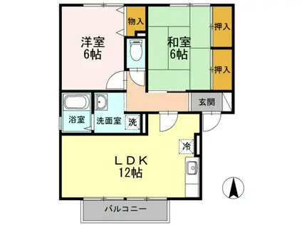 ガーデンビレッジUY B棟(2LDK/2階)の間取り写真