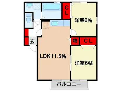 クローバーハイツ杉塚C棟(2LDK/2階)の間取り写真