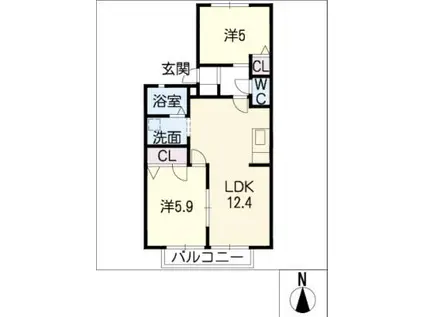 アルカディアB(2LDK/2階)の間取り写真