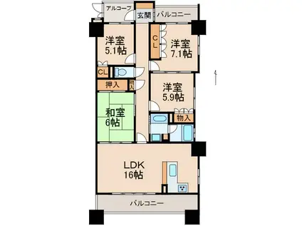 サーパス西高松(4LDK/5階)の間取り写真
