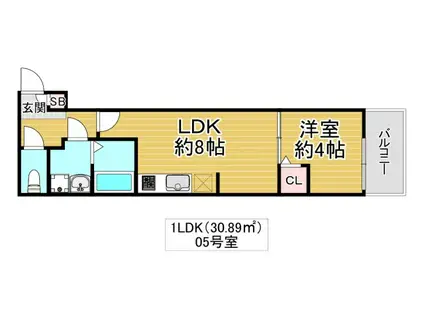 ALEGRIA鶴見区今津(1LDK/3階)の間取り写真