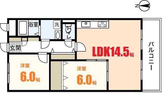 コモードF(2LDK/4階)の間取り写真