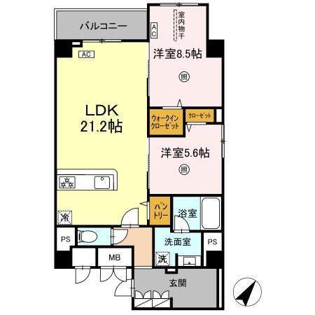 KYOKUYOUモダンベース天神(2LDK/6階)の間取り写真