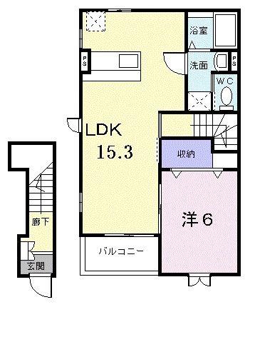 エアリー・ガーデンC(1LDK/2階)の間取り写真