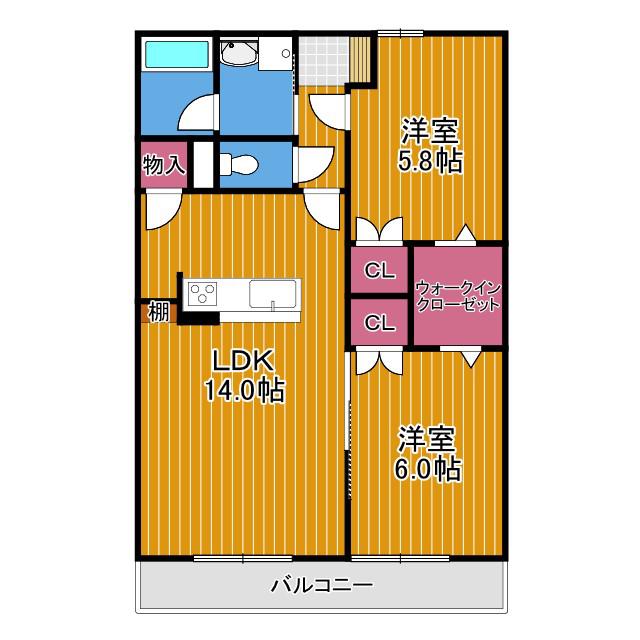トゥールブランシュM&MII(2LDK/1階)の間取り写真