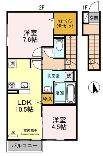 フォーリアA棟(2LDK/2階)の間取り写真
