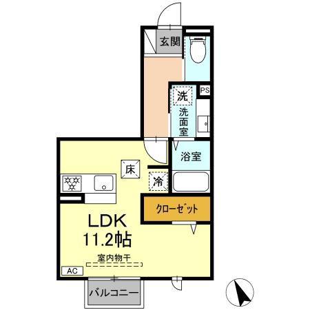レジデンスフラワーII(ワンルーム/1階)の間取り写真