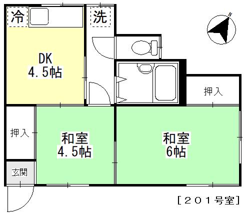 高橋ハイツ(2DK/2階)の間取り写真