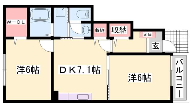 リヴァ―サイドレジデンスB(2DK/1階)の間取り写真