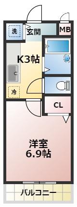 ラパス高倉台(1K/1階)の間取り写真