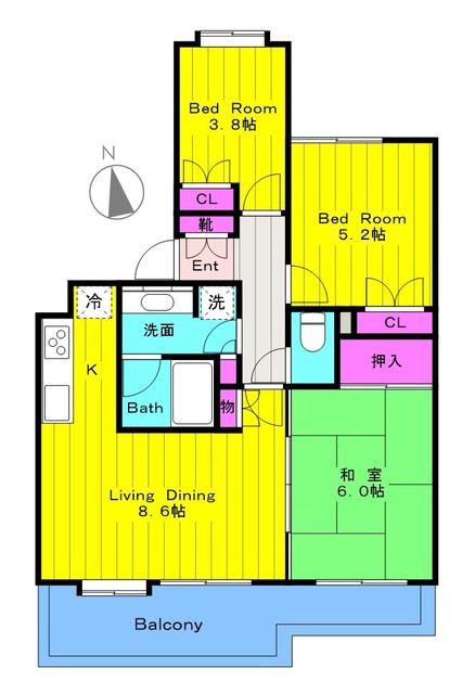 ファミールヴィラ多摩(3LDK/4階)の間取り写真