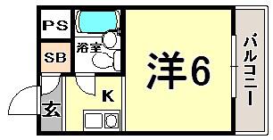 コスモメイト北野(1K/3階)の間取り写真