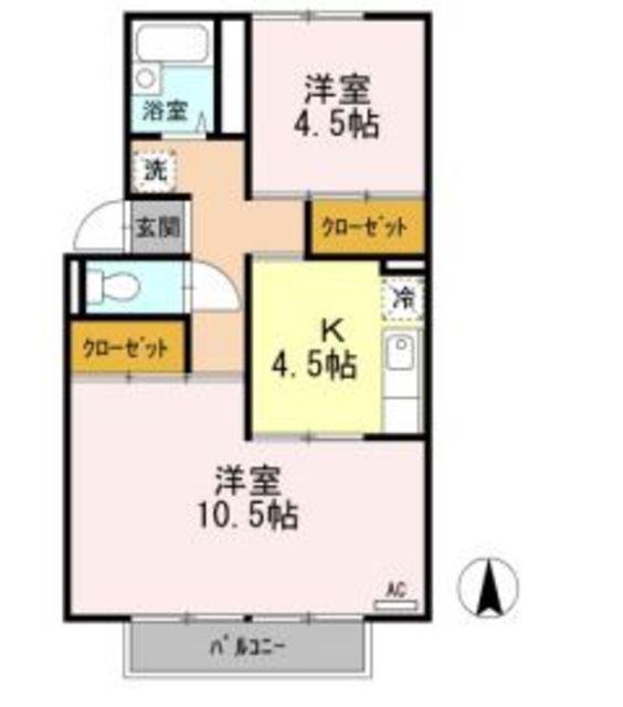 グリーンコーポ板谷B棟(2K/2階)の間取り写真