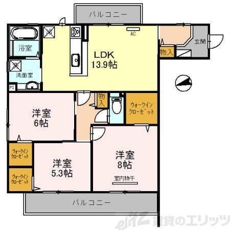 ガーデンパレス箕面C(3LDK/2階)の間取り写真