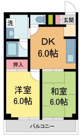 エミネンス宝塚(2DK/3階)の間取り写真