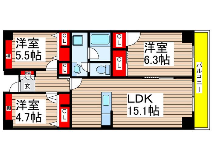 テラスレジデンス船橋夏見(3LDK/2階)の間取り写真