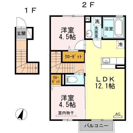 プルミエハヤシ(2LDK/2階)の間取り写真