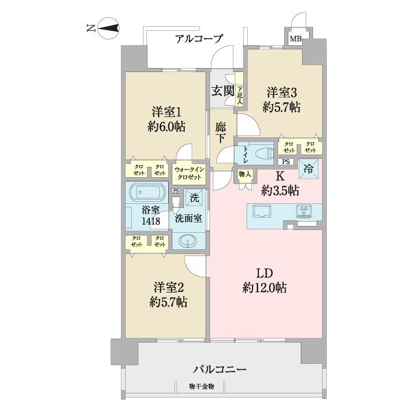 ブランシエラ那覇赤嶺ステーションファースト(3LDK/2階)の間取り写真