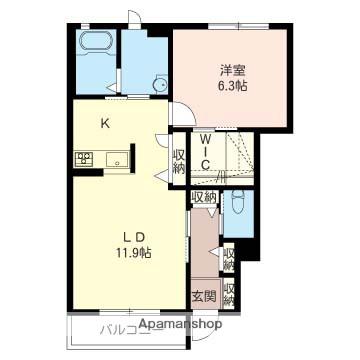 ソレイユ志津D棟(1LDK/1階)の間取り写真