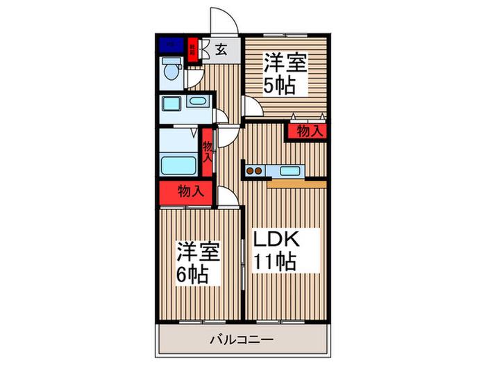 エクセレンス戸田公園(2LDK/2階)の間取り写真