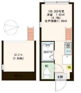 ハーモニーテラス日ノ出町VI(ワンルーム/1階)の間取り写真
