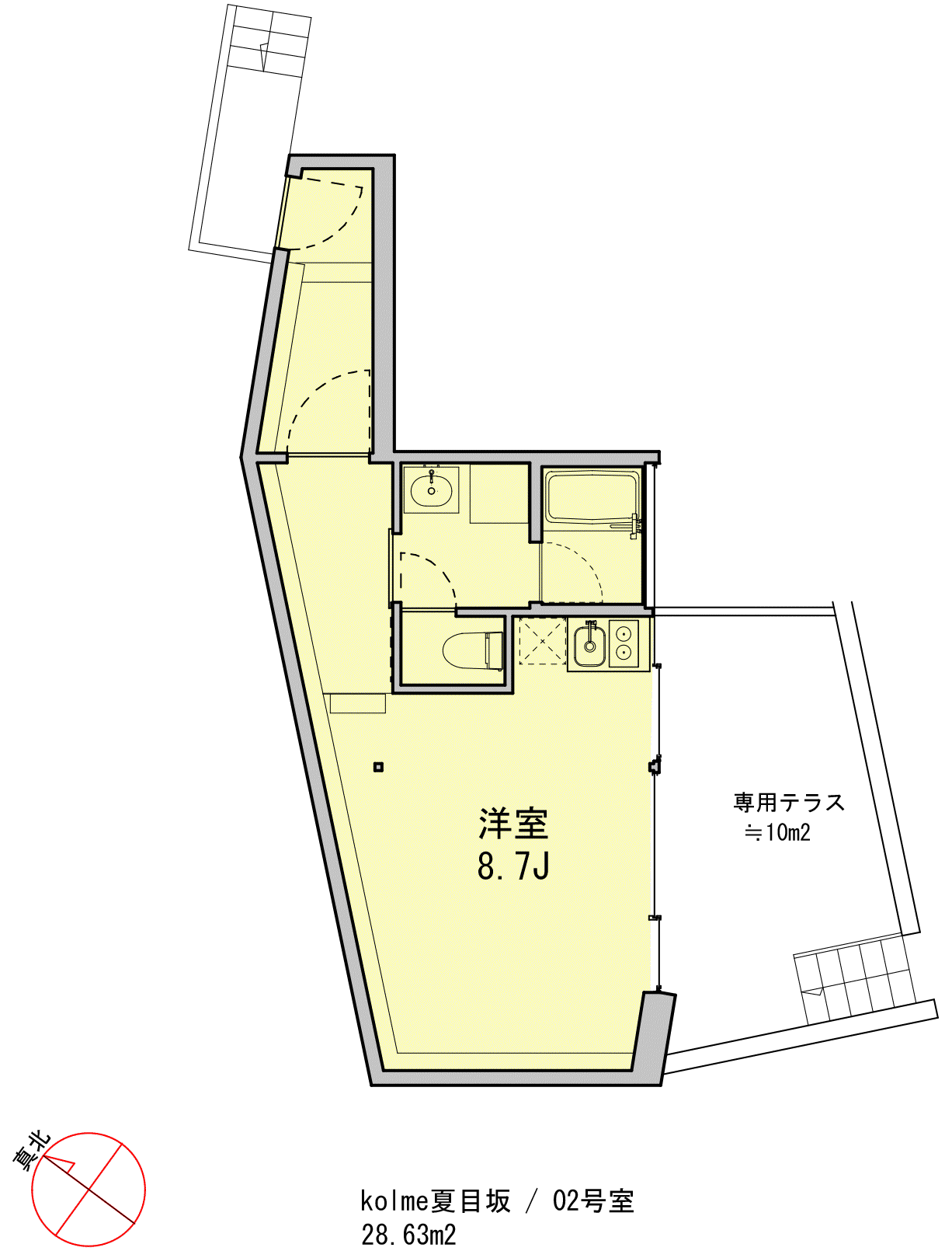 KOLME夏目坂 102号(ワンルーム/1階)の間取り写真