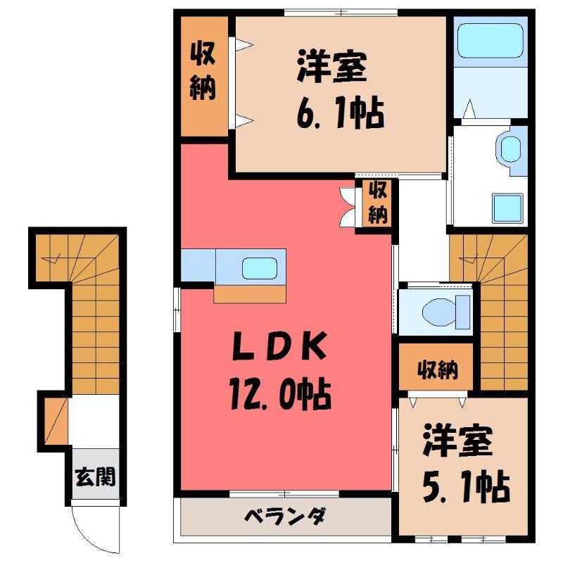 アリスハイムII(2LDK/2階)の間取り写真