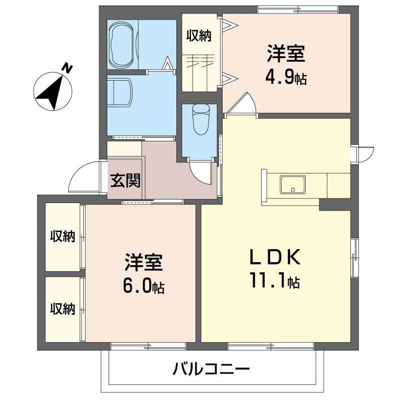 シャーメゾン朝海B棟(2LDK/2階)の間取り写真