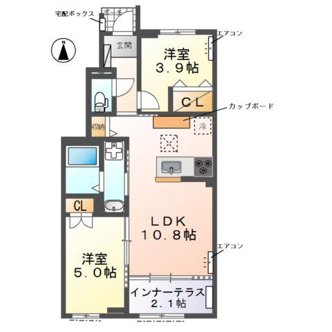 ウエストビレッヂI(2LDK/1階)の間取り写真
