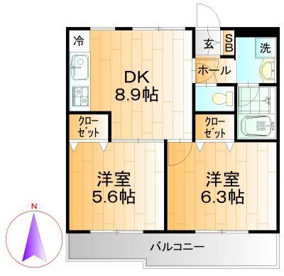 グランシャリオ(2DK/3階)の間取り写真