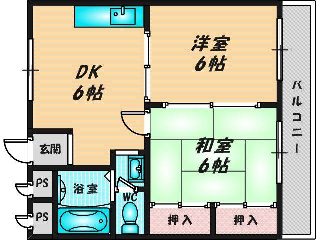 第2千寿ハイツ(2DK/1階)の間取り写真