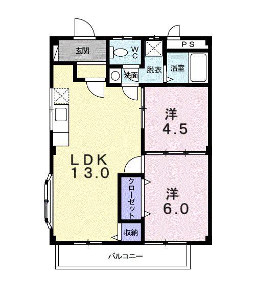 シティハイツ崎山(2LDK/2階)の間取り写真