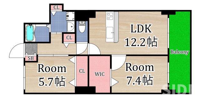 リバーカントリーガーデン京橋(2LDK/25階)の間取り写真