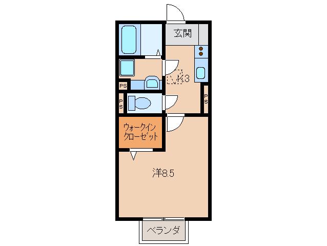 ソレアードI(1K/1階)の間取り写真