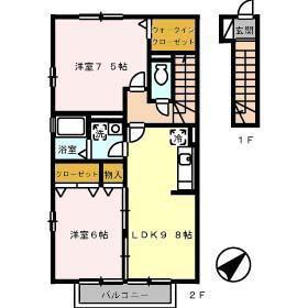 グリーンコート(2LDK/2階)の間取り写真