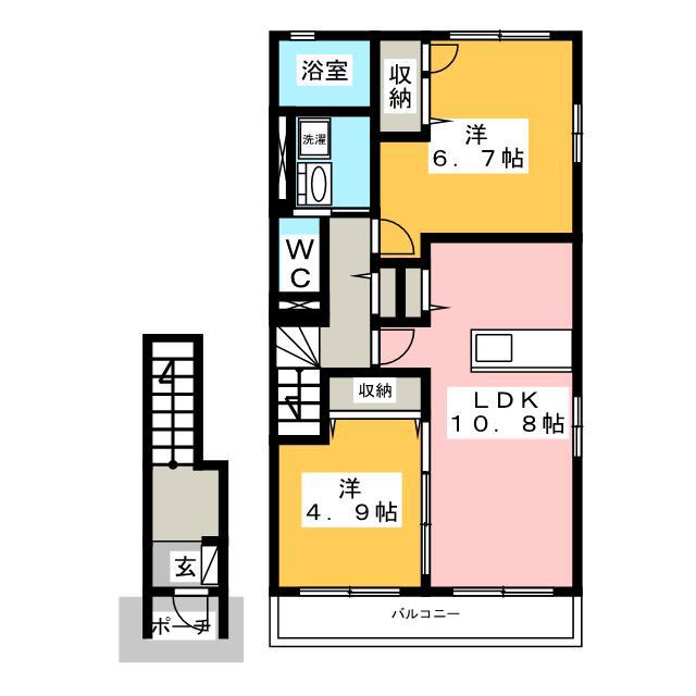 薫コーポII(2LDK/2階)の間取り写真