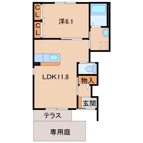 JR阪和線 紀伊駅 徒歩31分 2階建 築12年(1LDK/1階)の間取り写真