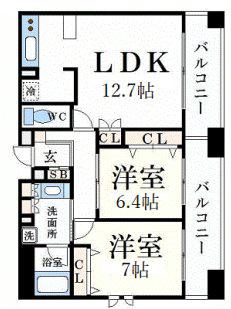 プレジール三ノ宮(2LDK/10階)の間取り写真