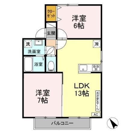 プレジール須田の木A(2LDK/2階)の間取り写真