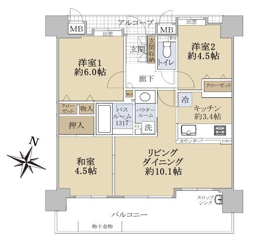エステムコート上新庄グリーンフェイス(3LDK/7階)の間取り写真